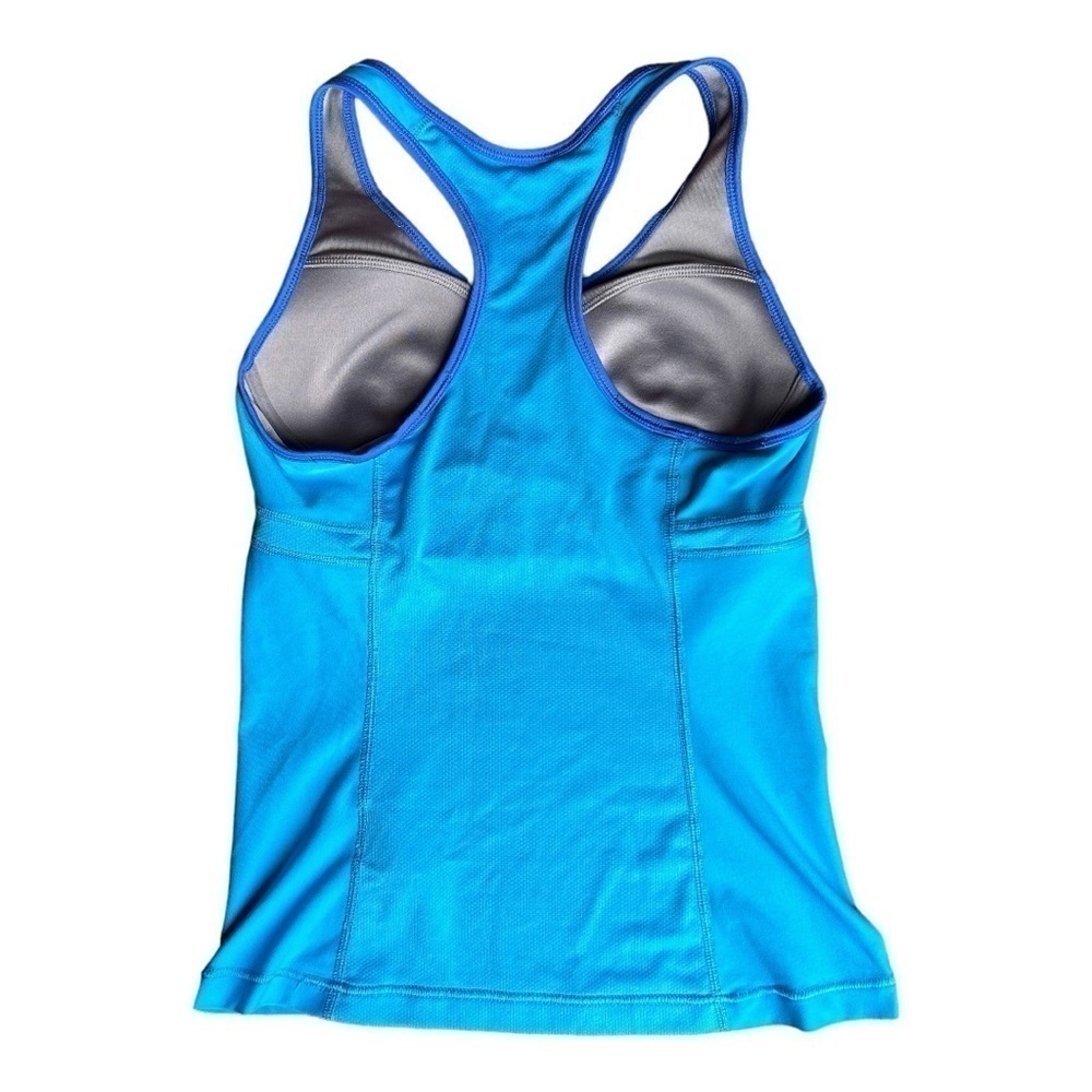 Nike Dri Fit Dedication Tank Top Blue Shelf Bra Support Racer Back Women M - Picture 2 of 6